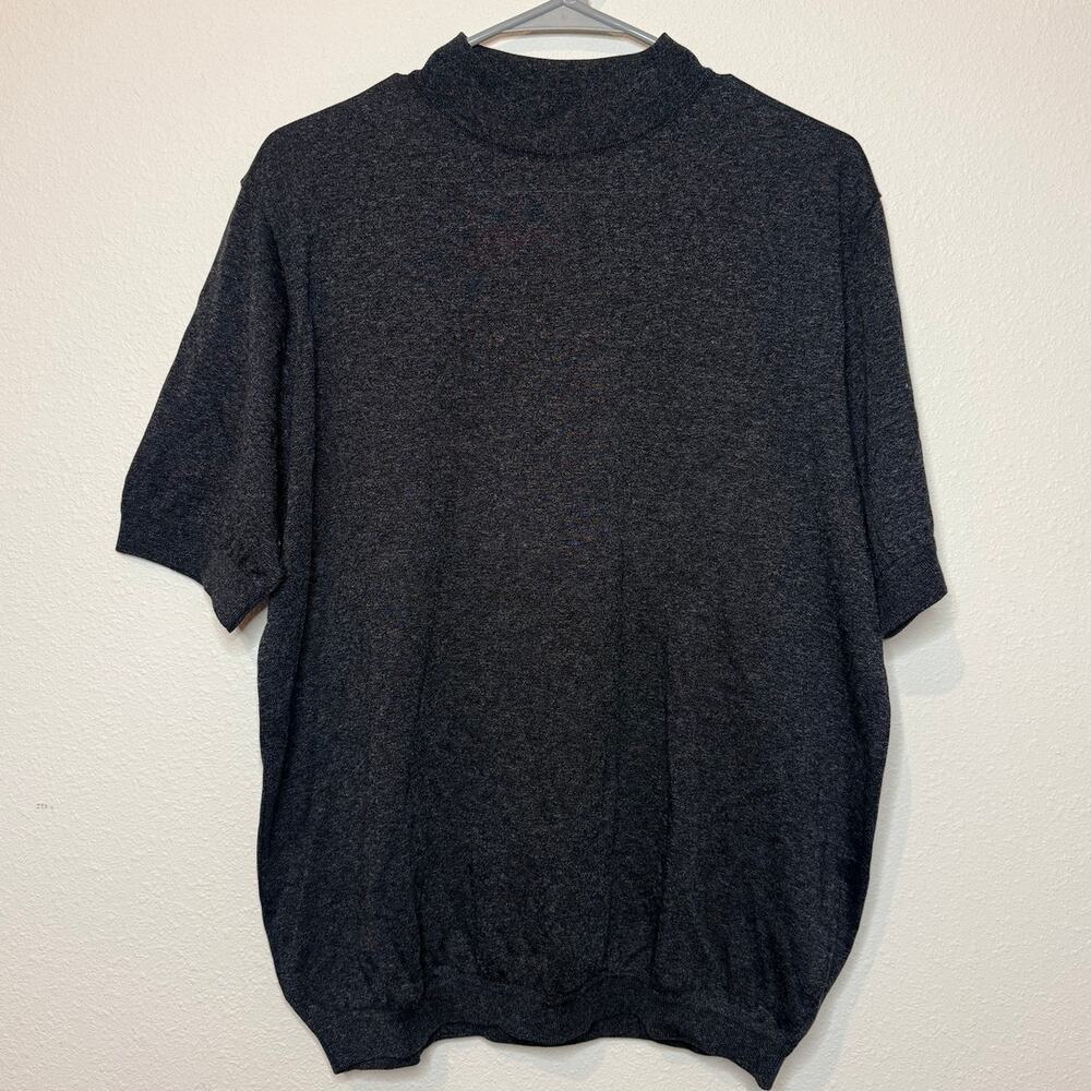 Vtg St. Croix Shop Mock Neck Knit Top Dark Gray Short Sleeve USA Made - Medium